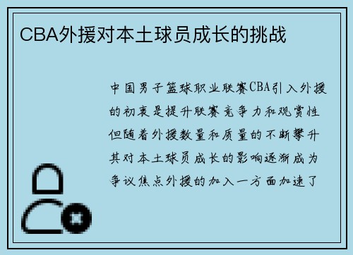 CBA外援对本土球员成长的挑战